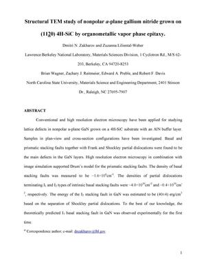 Structural TEM study of nonpolar a-plane gallium nitride grown on(112_0) 4H-SiC by organometallic vapor phase epitaxy