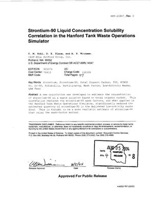Strontium-90 Liquid Concentration Solubility Correlation in the Hanford Tank Waste Operations Simulator