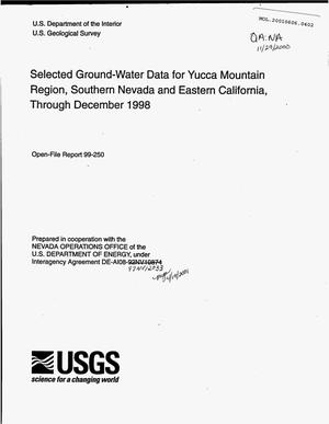 SELECTED GROUND-WATER DATA FRO YUCCA MOUNTAIN REGION, SOUTHERN NEVADA AND EASTERN CALIFORNIA, THROUGH DECEMBER 1998