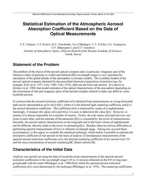 Statistical Estimation of the Atmospheric Aerosol Absorption Coefficient Based on the Data of Optical Measurements