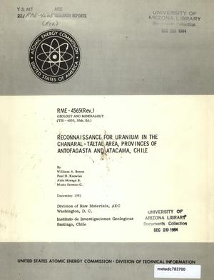 Primary view of object titled 'Reconnaissance for Uranium in the Chanaral-Taltal area, Provinces of Antofagasta and Atacama, Chile'.