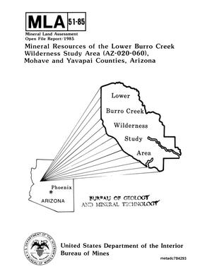 Mineral Resources of the Lower Burro Creek Wilderness Study Area (Az-020-060), Mohave and Yavapai Counties, Arizona