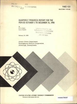 Yankee Atomic Electric Company Research and Development Program: Quarterly Progress Report: October 1, 1958 to December 31, 1958