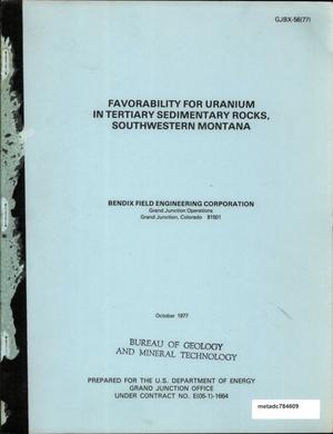 Favorability for Uranium in Tertiary Sedimentary Rocks, Southwestern Montana