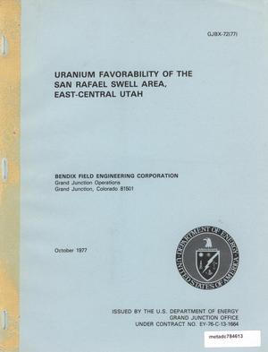 Uranium Favorability of the San Rafael Swell Area, East-Central Utah