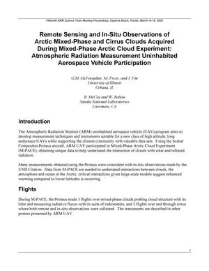 Remote Sensing and In-Situ Observations of Arctic Mixed-Phase and Cirrus Clouds Acquired During Mixed-Phase Arctic Cloud Experiment: Atmospheric Radiation Measurement Uninhabited Aerospace Vehicle Participation