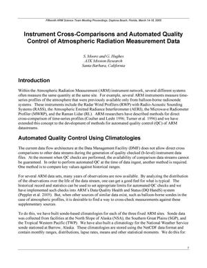 Instrument Cross-Comparisons and Automated Quality Control of Atmospheric Radiation Measurement Data