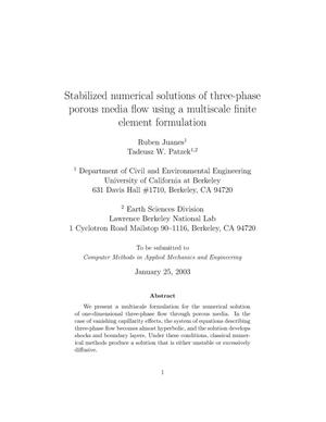 Stabilized numerical solutions of three-phase porous media flow using a multiscale finite element formulation