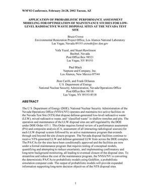 Application of Probabilistic Performance Assessment Modeling for Optimization of Maintenance Studies for Low-Level Radioactive Waste Disposal Sites at the Nevada Test Site