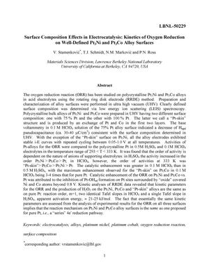 Surface composition effects in electrocatalysis: Kinetics of oxygen reduction on well-defined Pt{sub 3}Ni and Pt{sub 3}Co alloy surfaces