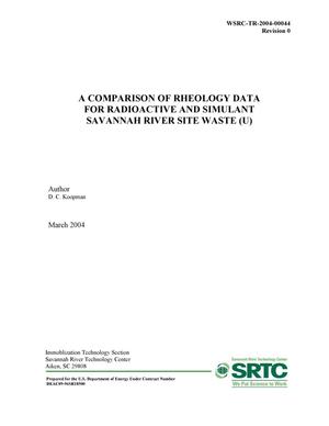 A Comparison of Rheology Data for Radioactive and Stimulant Savannah River Site Waste