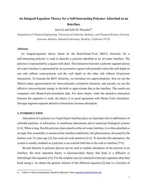 An integral-equation theory for a self-interacting polymer adsorbed at an interface