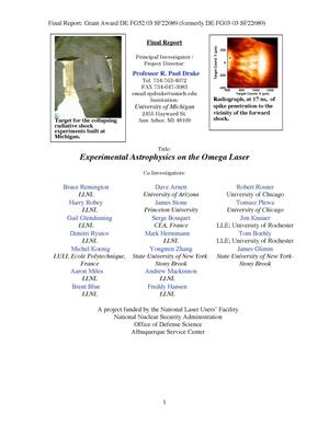 Final Report: Experimental Astrophysics on the Omega Laser