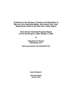 Primary view of object titled 'Evaluation of the Emission, Transport, and Deposition of Mercury, Fine Particulate Matter, and Arsenic From Coal-Based Power Plants in the Ohio River Valley Region Progress Report'.