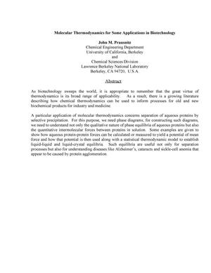 Molecular thermodynamics for some applications in biotechnology