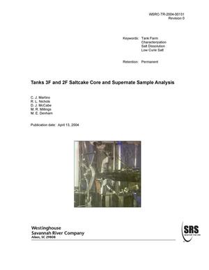 Tanks 3F and 2F Saltcake Core and Supernate Sample Analysis