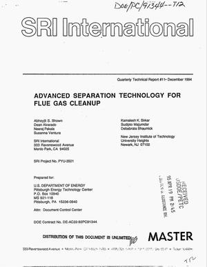 Advanced separation technology for flue gas cleanup. Quarterly technical report No. 11, October 1994--December 1994