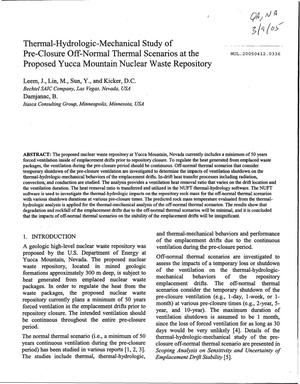 Thermal-Hydrologic-Mechanical Study of Pre-Closure Off-Normal Thermal Scenarios at the Proposed Yucca Mountain Nuclear Waste Repository