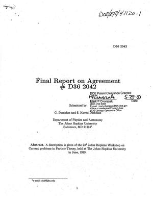 [Workshop on Current Problems in Particle Theory]. Final Report on Agreement No. D36 2042
