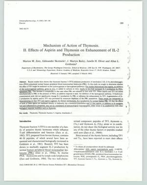 [Journal Article: Mechanism of Action of Thymosin]
