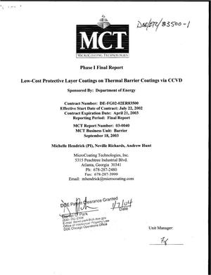 Low-Cost Protective Layer Coatings on Thermal Barrier Coatings via CCVD. Final Report