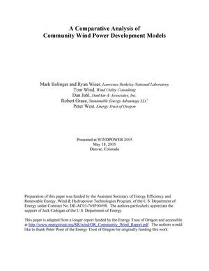 A Comparative Analysis of Community Wind Power DevelopmentModels