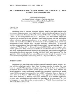 SOLVENT EXTRACTION OF 99Tc FROM RADIOACTIVE INTERMEDIATE LIQUID WASTE BY DIBENZO-18-CROWN-6