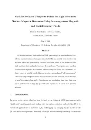 Variable rotation composite pulses for high resolution nuclear magnetic resonance using inhomogeneous magnetic and radiofrequency fields