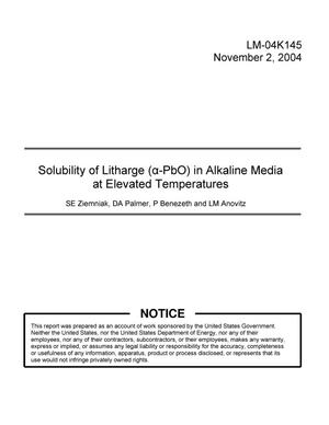 Solubility of Litharge (a-PbO) in Alkaline Media at Elevated Temperatures
