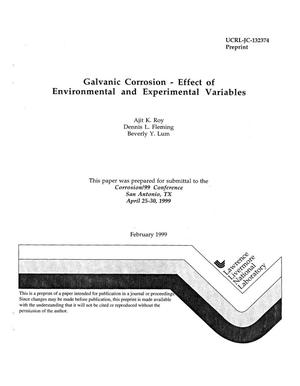 Galvanic corrosion-effect of environmental and experimental variables