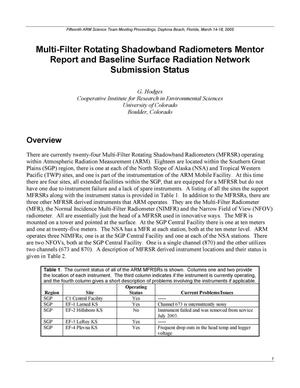 Multi-Filter Rotating Shadowband Radiometers Mentor Report and Baseline Surface Radiation Network Submission Status