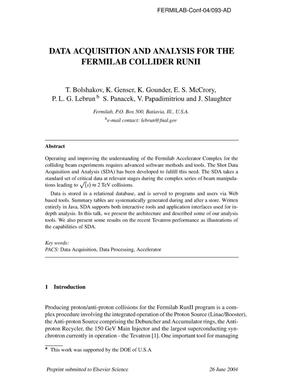 Data acquisition and analysis for the Fermilab Collider RunII