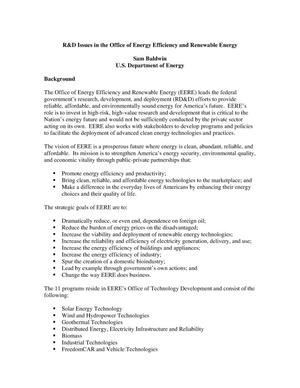 R&D Issues in the Office of Energy Efficiency and Renewable Energy