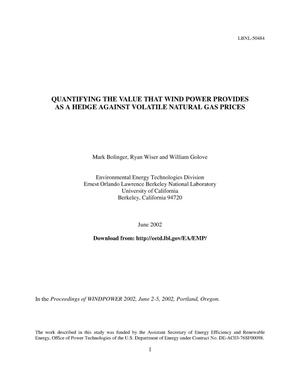 Quantifying the value that wind power provides as a hedge against volatile natural gas prices