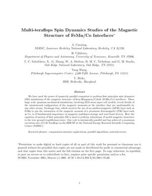Multi-teraflops spin dynamics studies of the magnetic structure of FeMn/Co interfaces