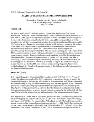 Status of the NRC's Decommissioning Program