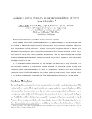Analysis of carbon chemistry in numerical simulations of vortex flame interaction