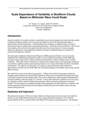 Scale Dependence of Variability in Stratiform Clouds Based on Millimeter Wave Could Radar
