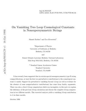On vanishing two loop cosmological constants in nonsupersymmetric strings
