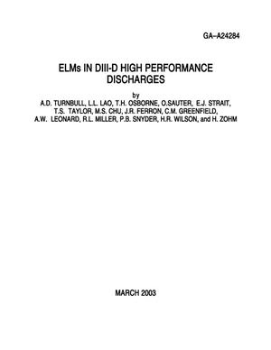 Elms in Diii-D High Performance Discharges