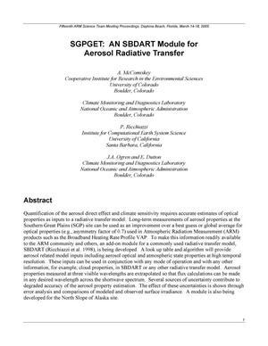 SGPGET: AN SBDART Module for Aerosol Radiative Transfer