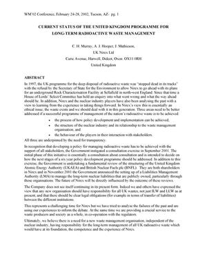 Current Status of the United Kingdom Programme for Long-Term Radioactive Waste Management
