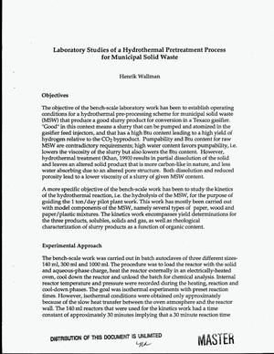 Laboratory studies of a hydrothermal pretreatment process for municipal solid waste