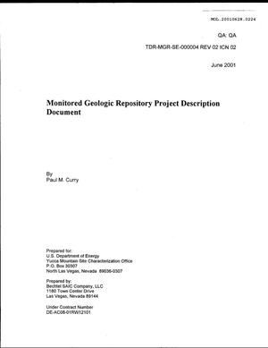 Primary view of object titled 'Monitored Geologic Repository Project Description Document'.
