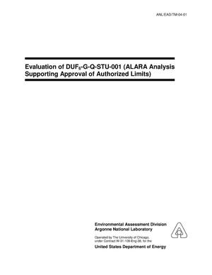 Evaluation of Duf{Sub 6}-G-Q-Stu-001 (Alara Analysis Supporting Approval of Authorized Limits).