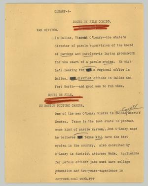 Primary view of object titled '[News Script: O'Leary]'.