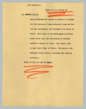 Primary view of object titled '[News Script: Lucy wedding]'.