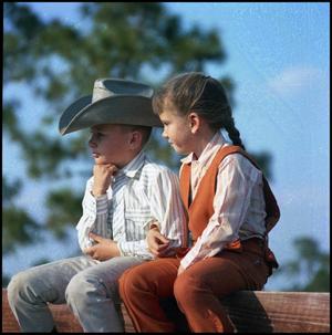 [Boy and girl sitting on a fence]