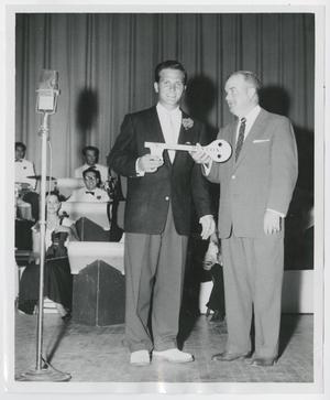 [Pat Boone receiving key to the city]