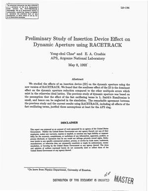 Preliminary study of insertion device effect on dynamic aperture using RACETRACK
